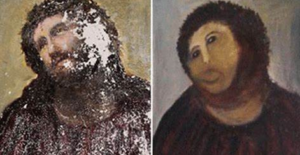 Badly restored Spanish fresco of Jesus
